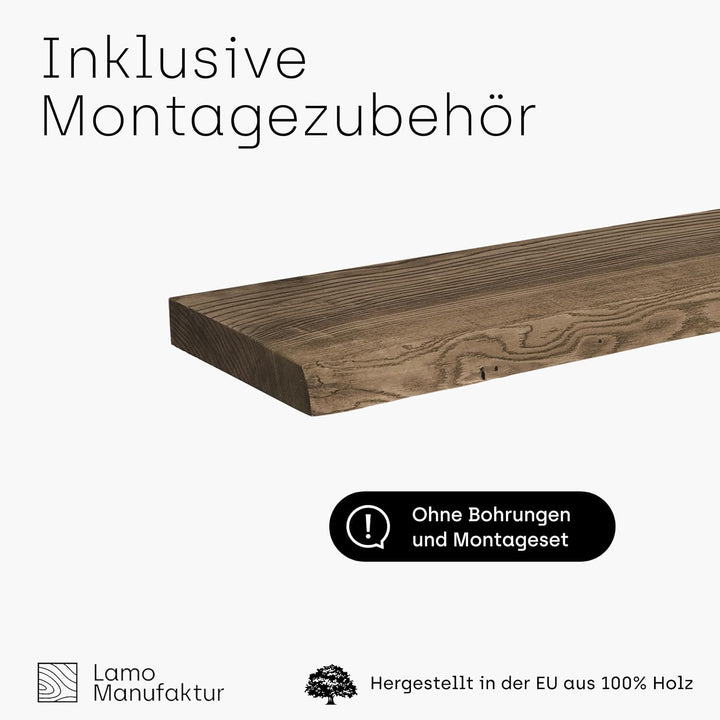 LAMO Manufaktur Wandregal Holz Baumkante | Regal Farbe: Nussbaum | Pure: ohne Montage Set | 100 cm P