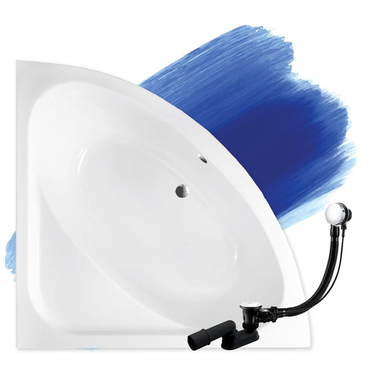 BADLAND Badewanne Original Weiss Acryl Wanne Eckbadewanne LUKSJA 148x148 KOMPLETTSET SET + Füssen un