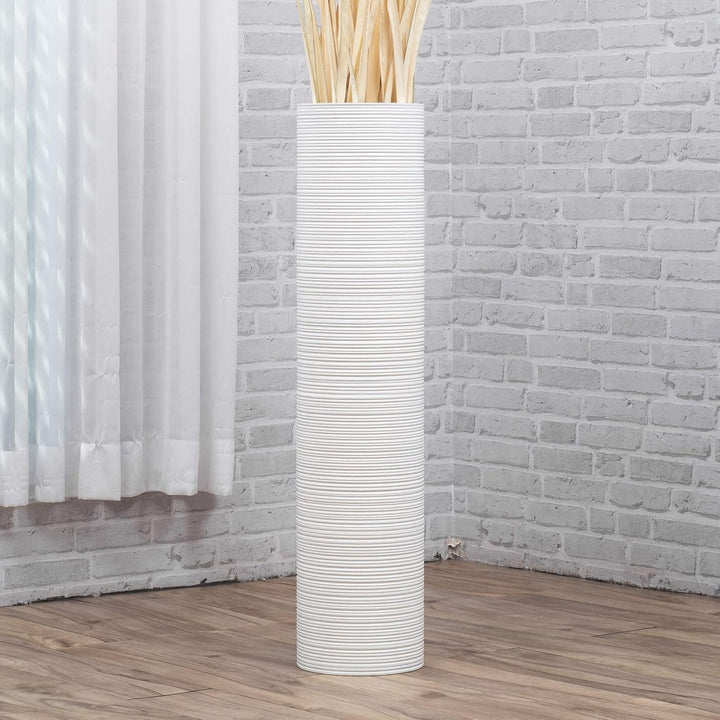 Leewadee Grosse Bodenvase für Dekozweige hohe Standvase Design Holzvase, Holz, 90 cm, Weiss 90 cm We