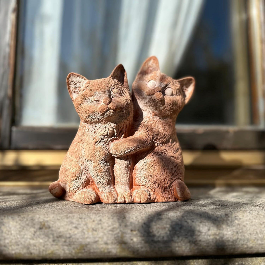 Toocook Handgefertigte Terrakotta-Katze für Gartenmöbel, einzigartige wetterfeste Dekoration (Paar K