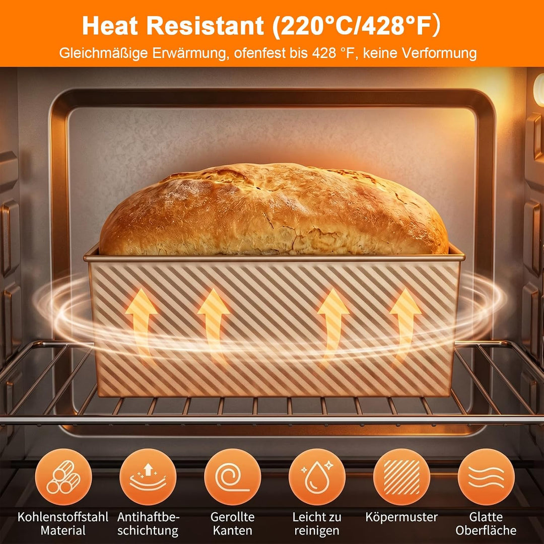 Brotbackform mit Deckel 2 Pack, Antihaft Toastbrot Backform mit Teigschneider, Pullman Kastenform au
