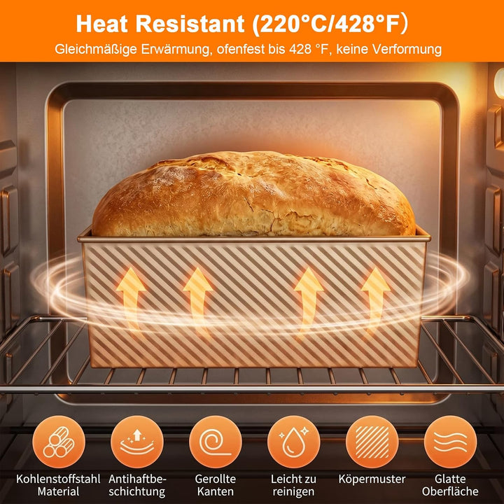 Brotbackform mit Deckel 2 Pack, Antihaft Toastbrot Backform mit Teigschneider, Pullman Kastenform au