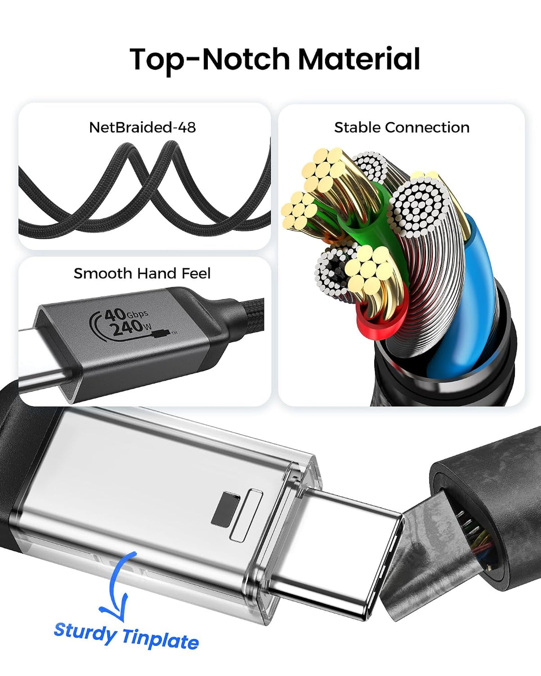 Silkland Zertifiziert USB4 Kabel mit Thunderbolt 4 Kabel, 40Gbps Datenkabel, PD3.1 240W 48V 5A Ladek