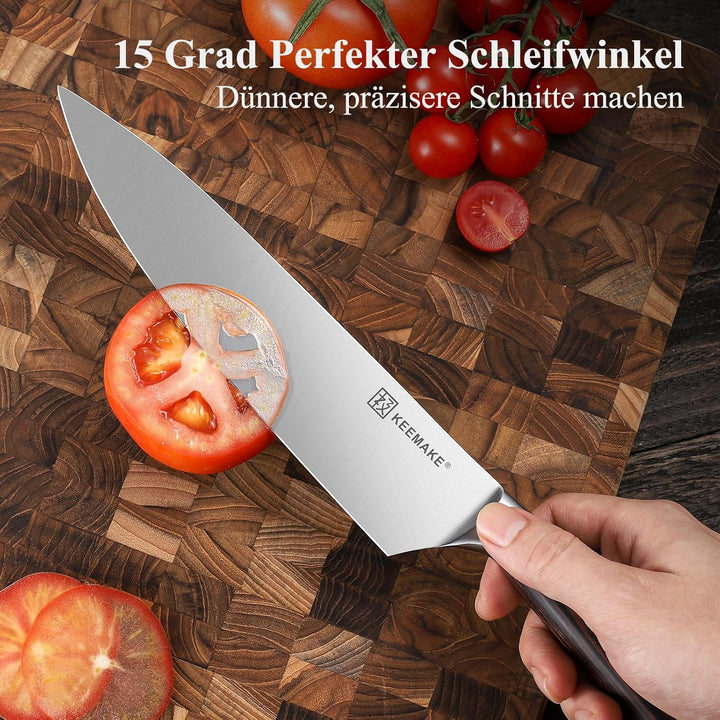 KEEMAKE Kochmesser, 20 cm Küchenmesser Messer Allzweckmesser aus hochwertigem Edelstahl, Extra Schar