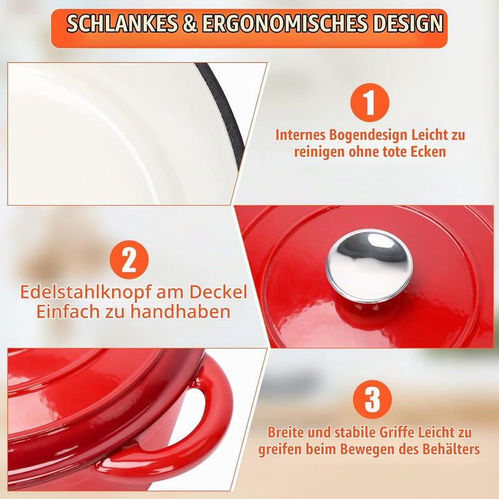 GFTIME Ø28cm Emaille Gusseisen Schmortopf mit Deckel,Dutch Oven für Zuhause, Küche, Gusseisen Bräter