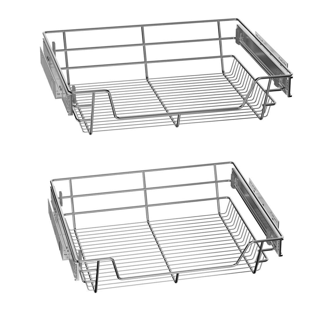 NAIZY 2x Teleskopschublade 60cm Breite Küchenschublade anwendbar Küchen Regal Silber aus Massiver Ed