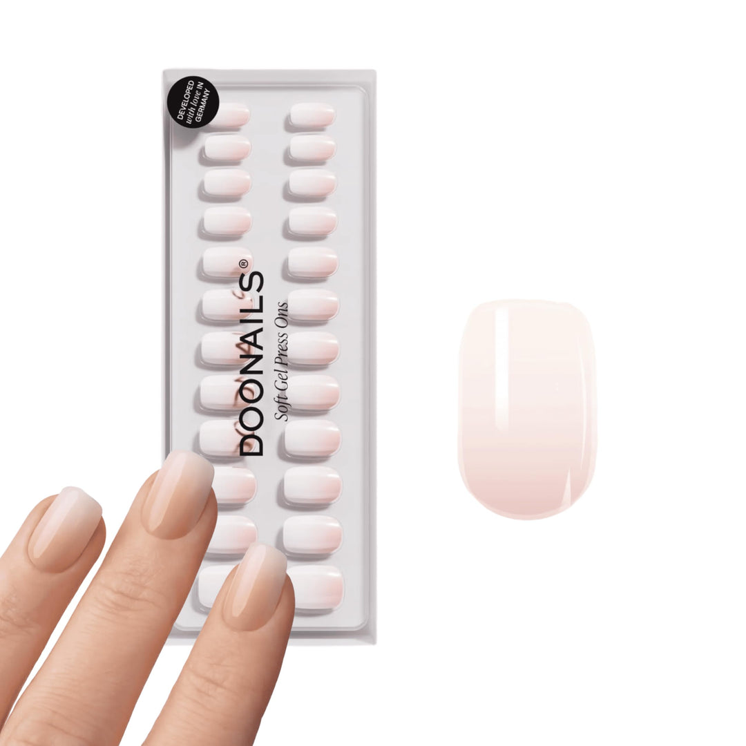 DOONAILS Soft Gel Press On Nails 30er Set Babyboomer Short Square Form Rosa Weiss Nägel zum Aufklebe