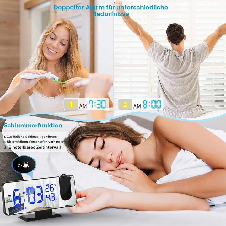 TAKRINK Wecker Digital Radiowecker mit 4 Stufen Bildschirmhelligkeit Projektionswecker mit Temperatu