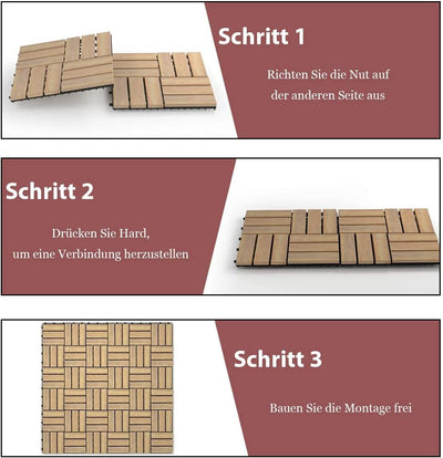 GOPLUS 10er Set Terrassenfliesen aus Akazienhartholz 30 x 30 cm, Bodenbelag mit Klicksystem und Drai