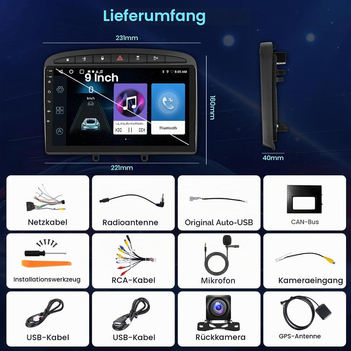 2+64G 9" Android Autoradio für Peugeot 308 408 2007-2015 2+64GB, 2+64GB