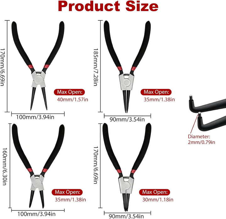 4 Stück Sprengringzangen Set, Sicherungsringzangen, Gerade interne und externe Sprengringzangen, See