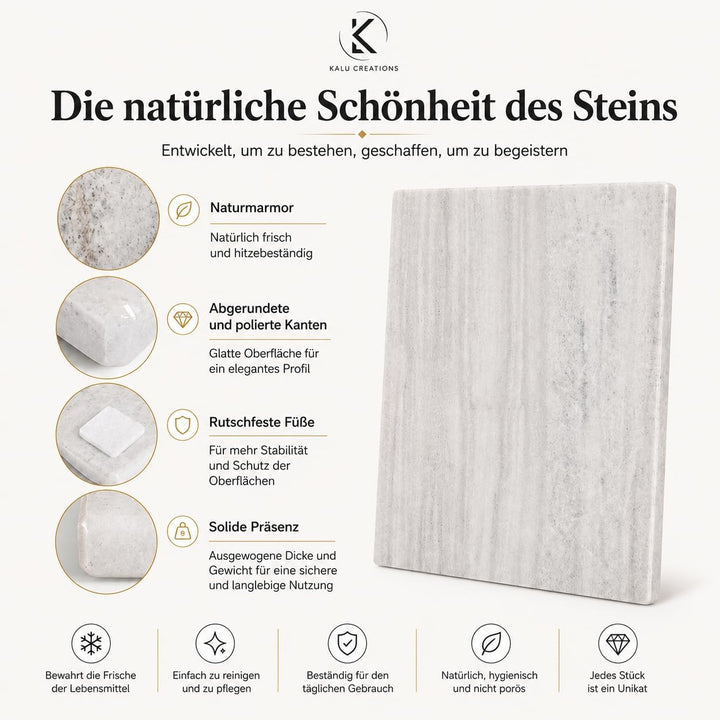 Marble Table – Schneidebrett aus weissem Marmor, 40 x 30 cm, elegant, glänzend, natürlich, ideal für