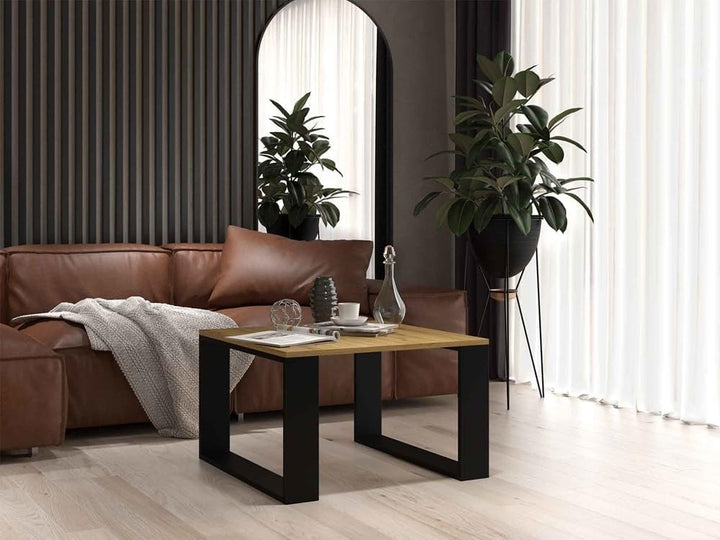 VBChome Kaffeetisch 67 x 67 x 40 cm Eiche Artisan - Schwarz Couchtisch Wohnzimmertisch Teetisch Beis