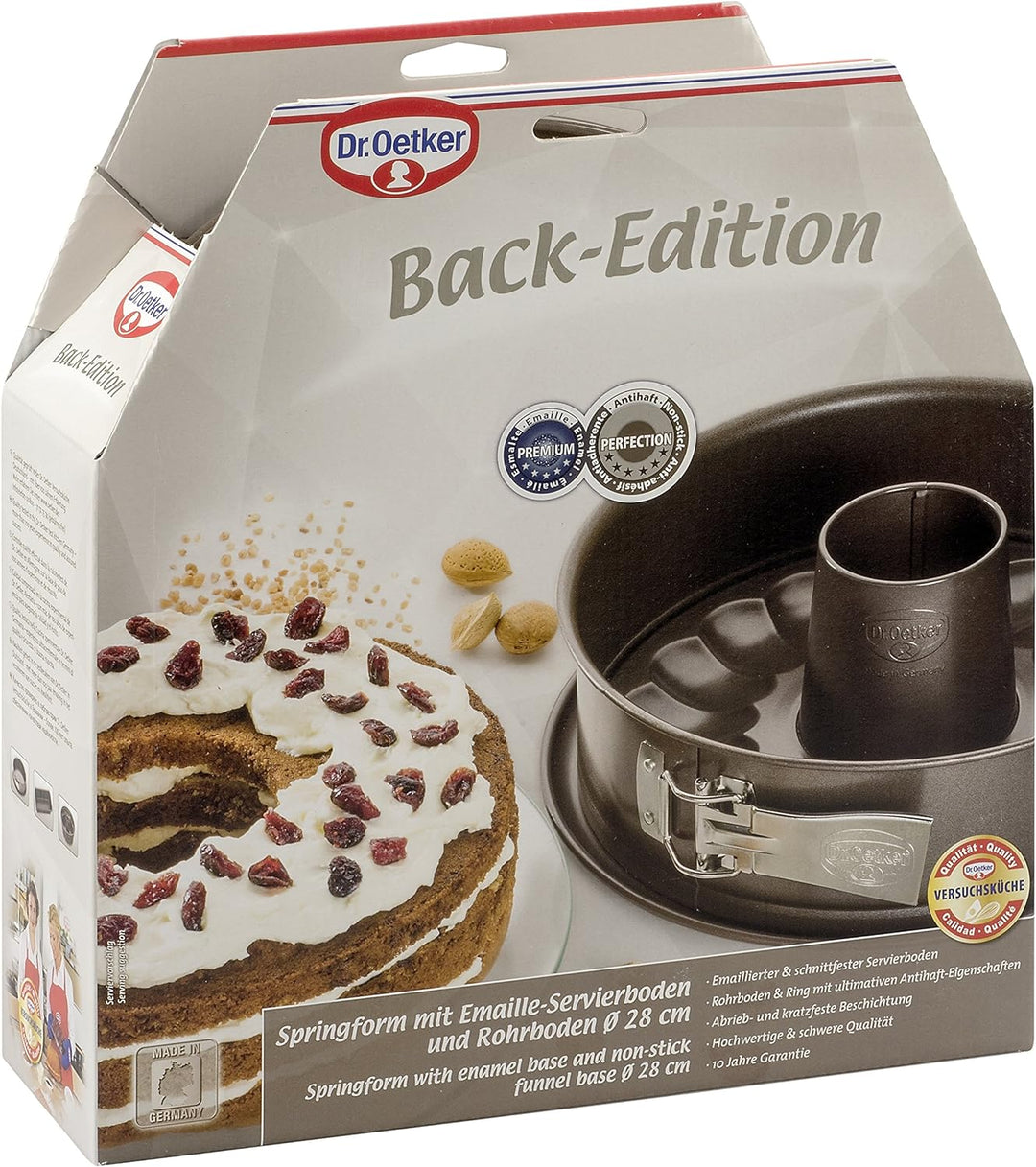 Dr. Oetker Springform Ø 28 cm, runde Backform der Serie Back-Edition aus Stahl mit 2 Böden - Flach-