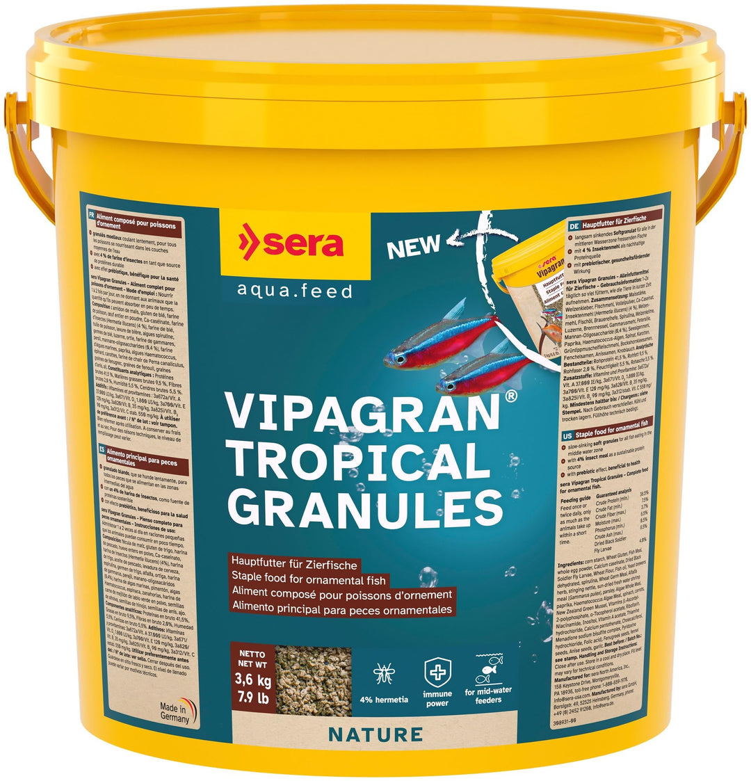 Sera Vipagran Nature 3 kg | Hauptfutter Softgranulat | 4% Hochwertiges Insektenmehl | Gesundes Wachs