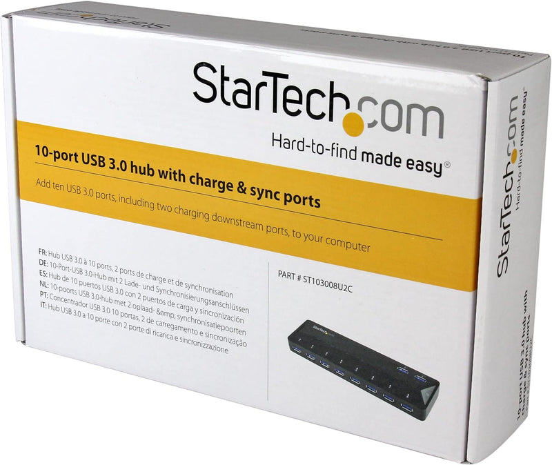 StarTech.com 10 Port USB 3.0 Hub mit Lade- und Sync Port - 2 x 1,5A Ports - Desktop Hub und Schnelll