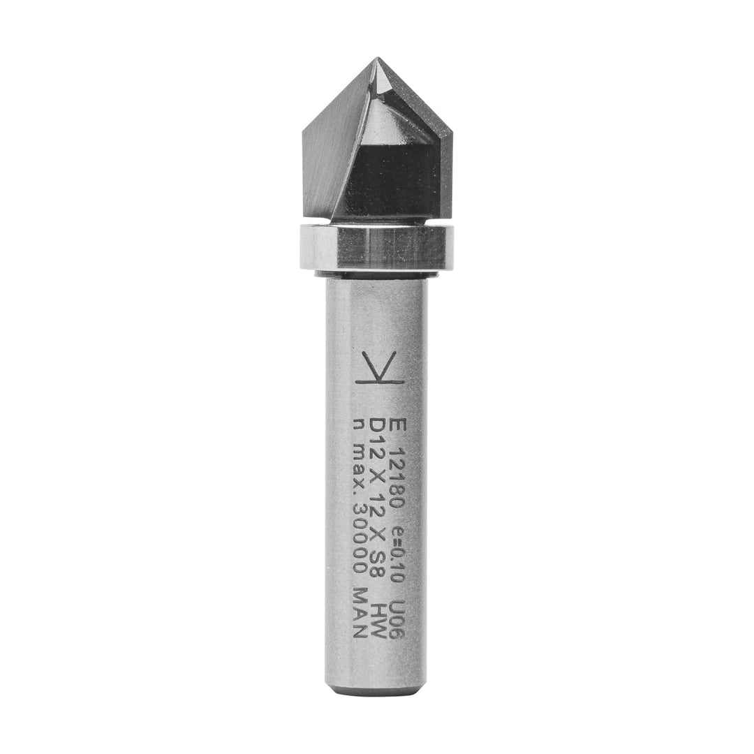 ENT 12180 V-Nutfräser und Schriftenfräser HW, Schaft (S) 8 mm, Durchmesser (D) 12 mm, NL 12 mm, E 90