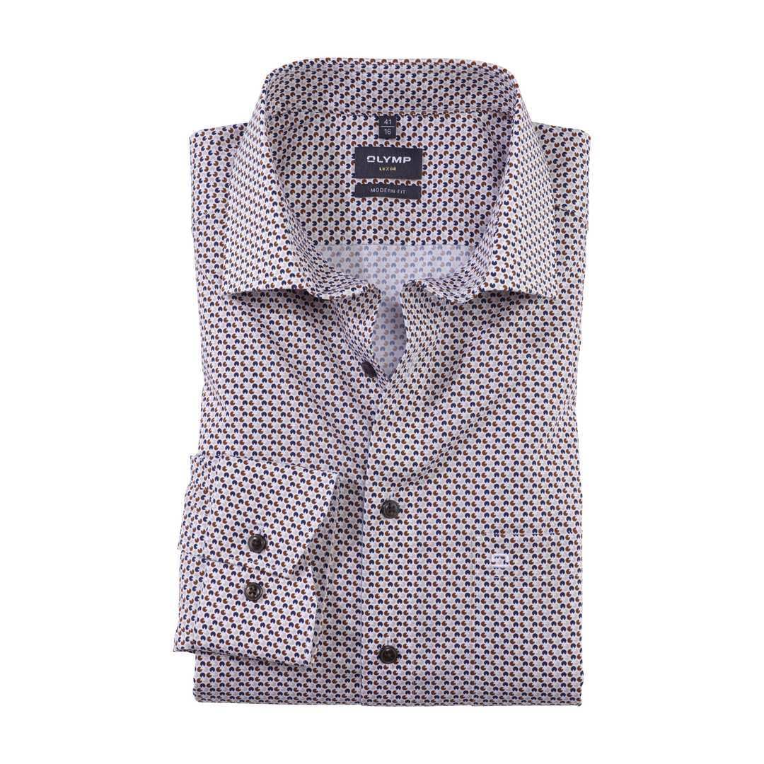 OLYMP Herren Businesshemd Langarm Luxor,Rotationsdruck,modern fit,Global Kent 38 Braun 28, 38 Braun