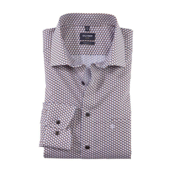 OLYMP Herren Businesshemd Langarm Luxor,Rotationsdruck,modern fit,Global Kent 38 Braun 28, 38 Braun