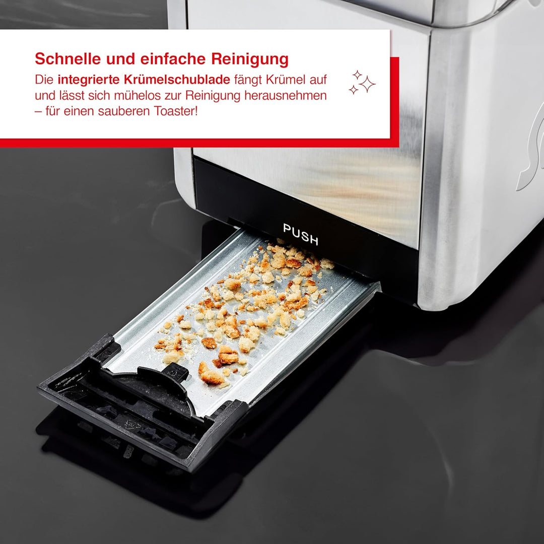 Solis Edelstahl-Toaster mit 2 extra grossen Schlitzen, Krümelschublade, 925 Watt, Toaster Steel (Typ