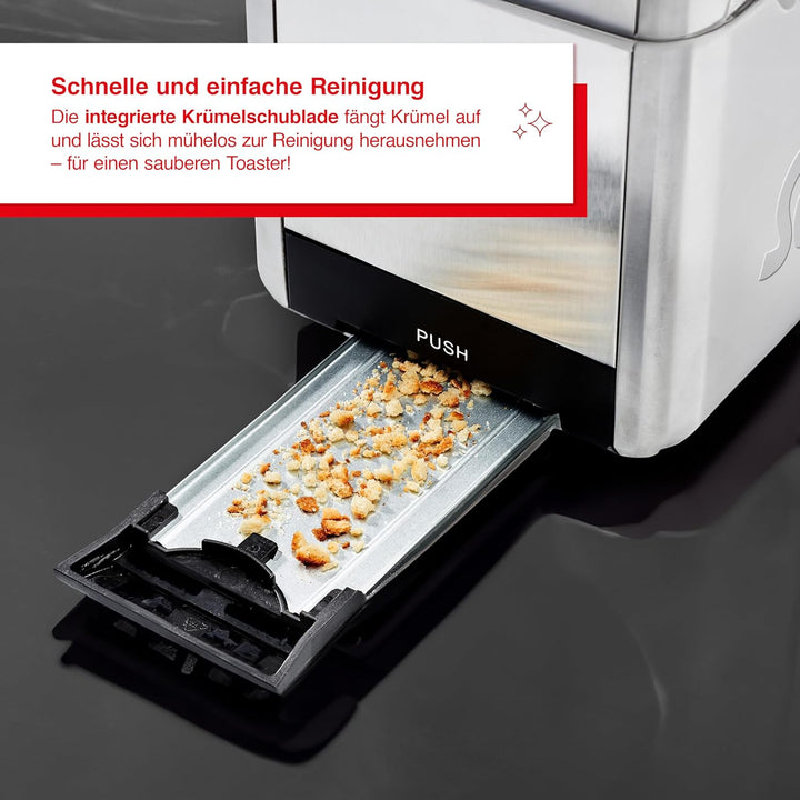 Solis Edelstahl-Toaster mit 2 extra grossen Schlitzen, Krümelschublade, 925 Watt, Toaster Steel (Typ
