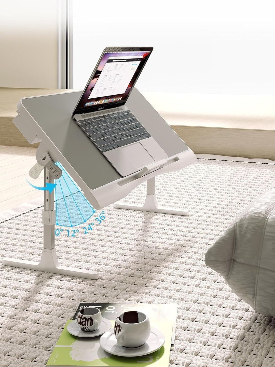 Höhenverstellbarer Laptoptisch – Winkelverstellbarer Lapdesk bis 17 Zoll, Stabiler Betttisch mit Mau