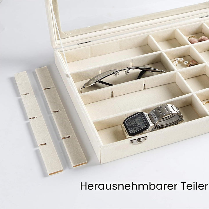 Frebeauty Schmuck Organizer Tablett mit klarem Deckel 24 Gitter Samt Schublade Einsatz Schmuck Aufbe