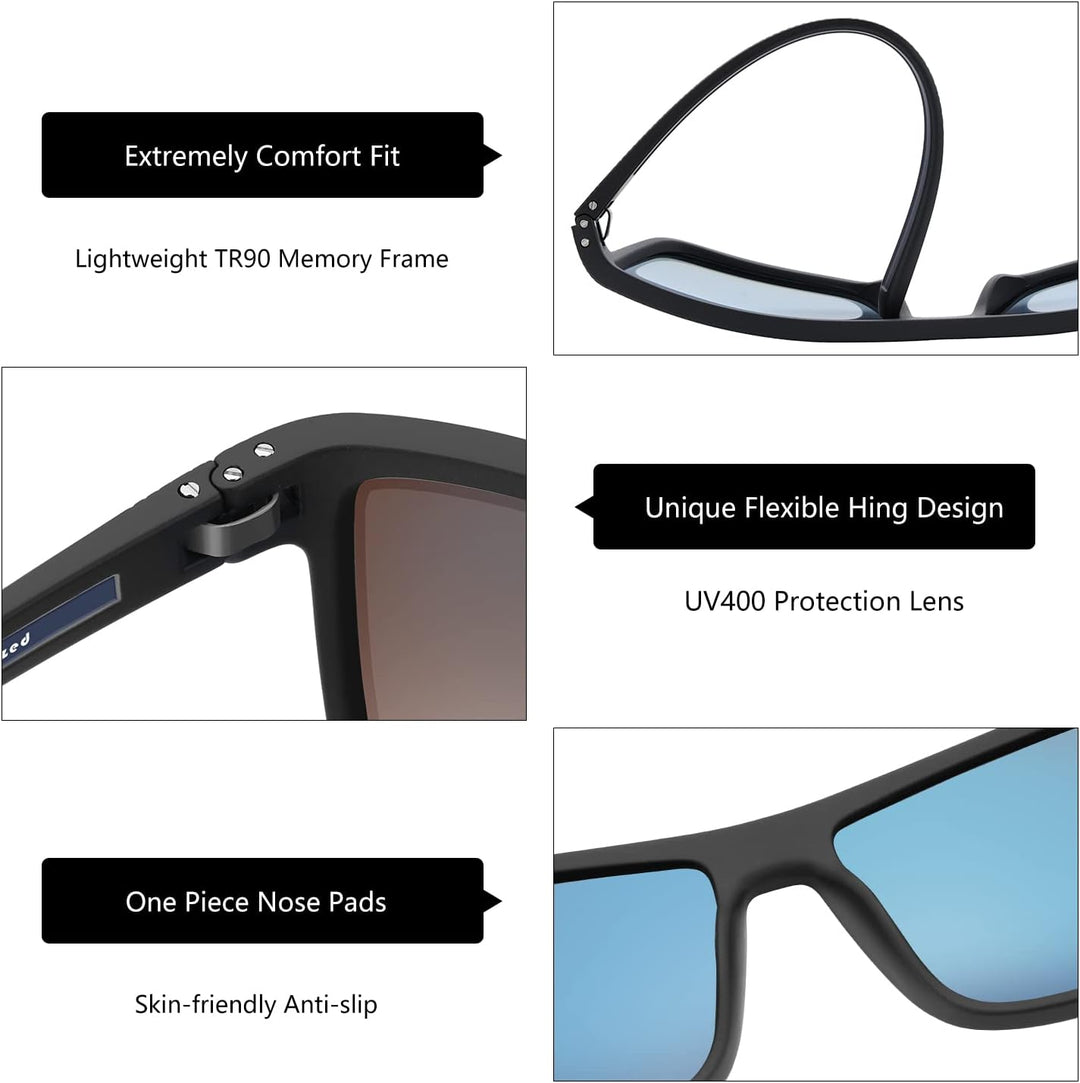 ZENOTTIC Sonnenbrille Herren Polarisiert Leichte TR90 Rahmen UV400 Schutz Quadrat Sonnenbrille C004
