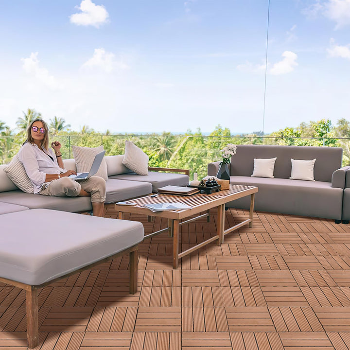 Gimisgu WPC Terrassenfliesen Holzoptik, Balkonfliesen Klicksystem Terrassendielen Klickfliese Kunsts