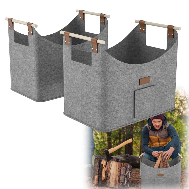 HENGMEI Brennholzkorb Filzkorb 4 Stück Holzkorb Kaminholz Filztaschen Extradickem Kaminholzkorb mit