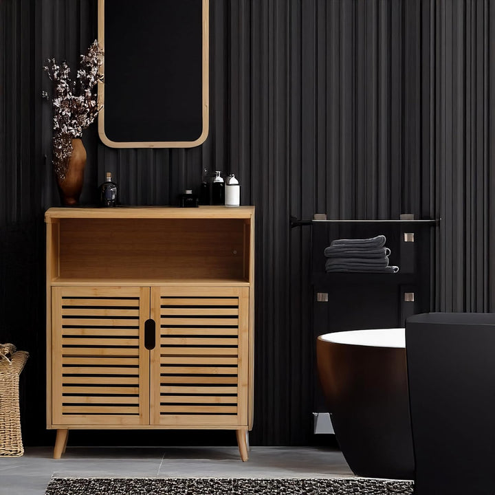 Badezimmerschrank Bambus Badregal Badschrank mit 3 Ablagen 81 x 65 x 31 cm Natural