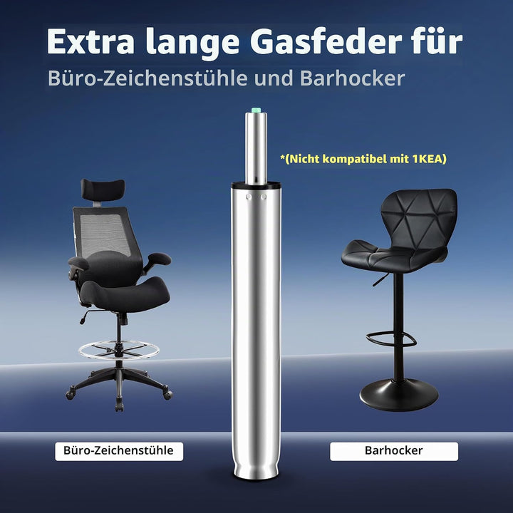 Extra Lang Gasdruckfeder Gesamtlänge 355mm - 555mm, Hoch Gasfeder für Barhocker Hocker Drehstuhl, Hö