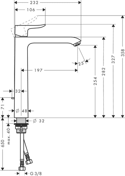 hansgrohe Waschtischarmatur Metris, Wasserhahn Bad mit Auslauf Höhe 260 mm, mit Zugstange, Badarmatu