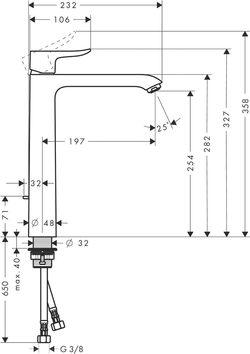 hansgrohe Waschtischarmatur Metris, Wasserhahn Bad mit Auslauf Höhe 260 mm, mit Zugstange, Badarmatu