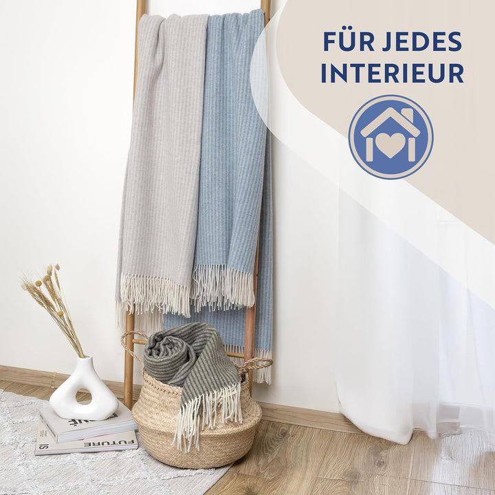 Nostra Andora Tagesdecke 140x200 | Weiche Merino Wolldecke mit 10% Kaschmir | Picnic Blanket | Warme