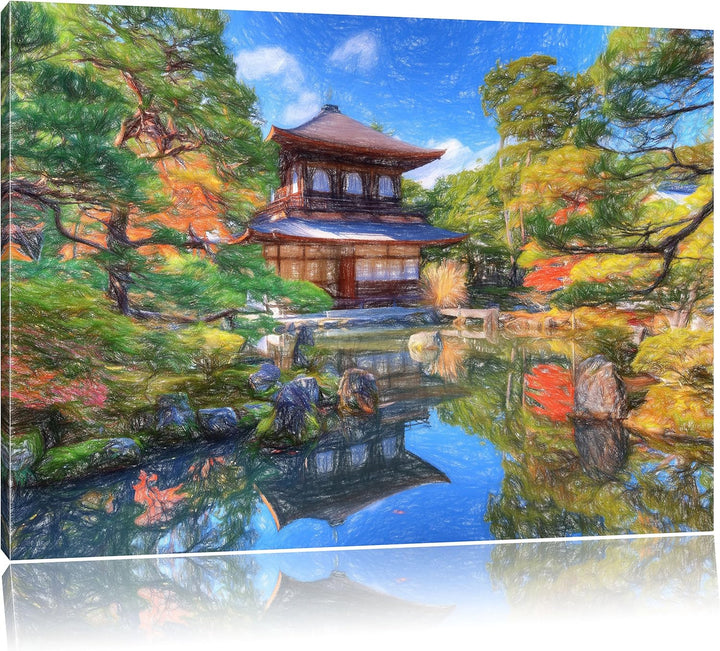 Pixxprint Ginkaku-ji-Tempel in Kyoto als Leinwandbild/Grösse: 100x70 cm/Wandbild/Kunstdruck/fertig b