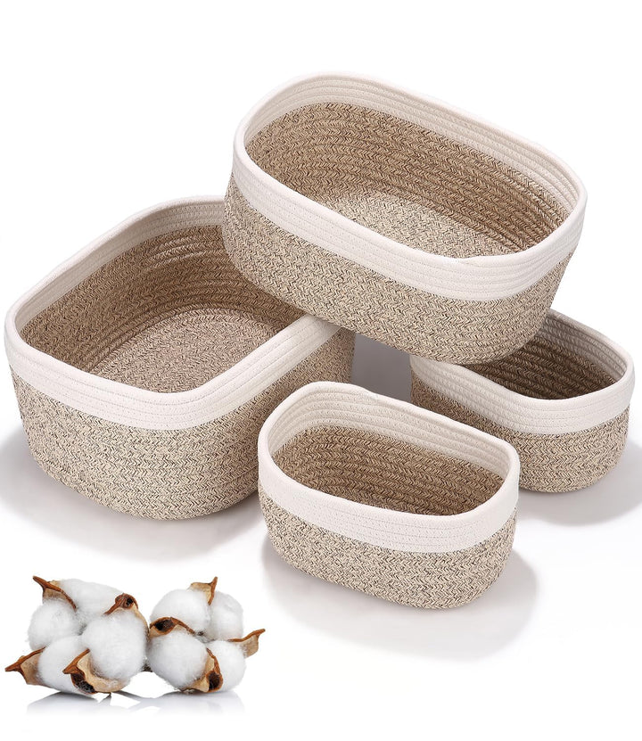 Aufbewahrungskorb Korb Baumwollseil Geflochten 4er-Set,Körbe Aufbewahrung Bad Wickeltisch Organizer