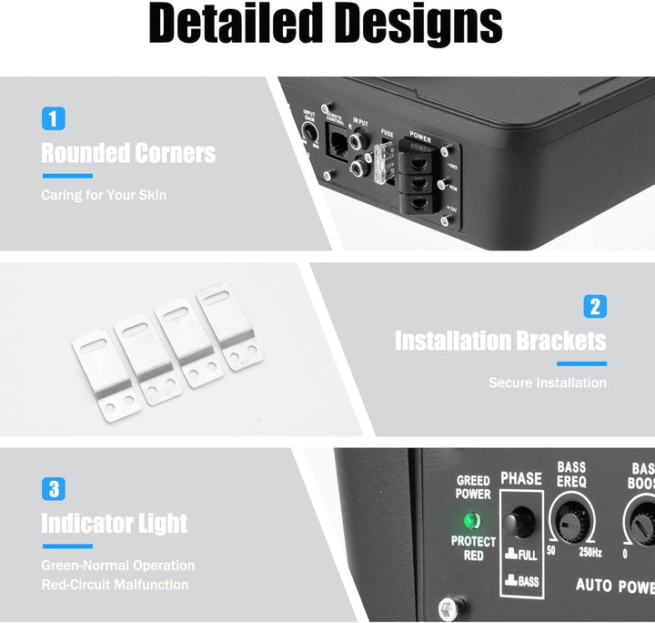 Auto-Subwoofer, Aktiv Subwoofer für Auto, 300W Maximalleistung, Integriertem Verstärker, Underseat S