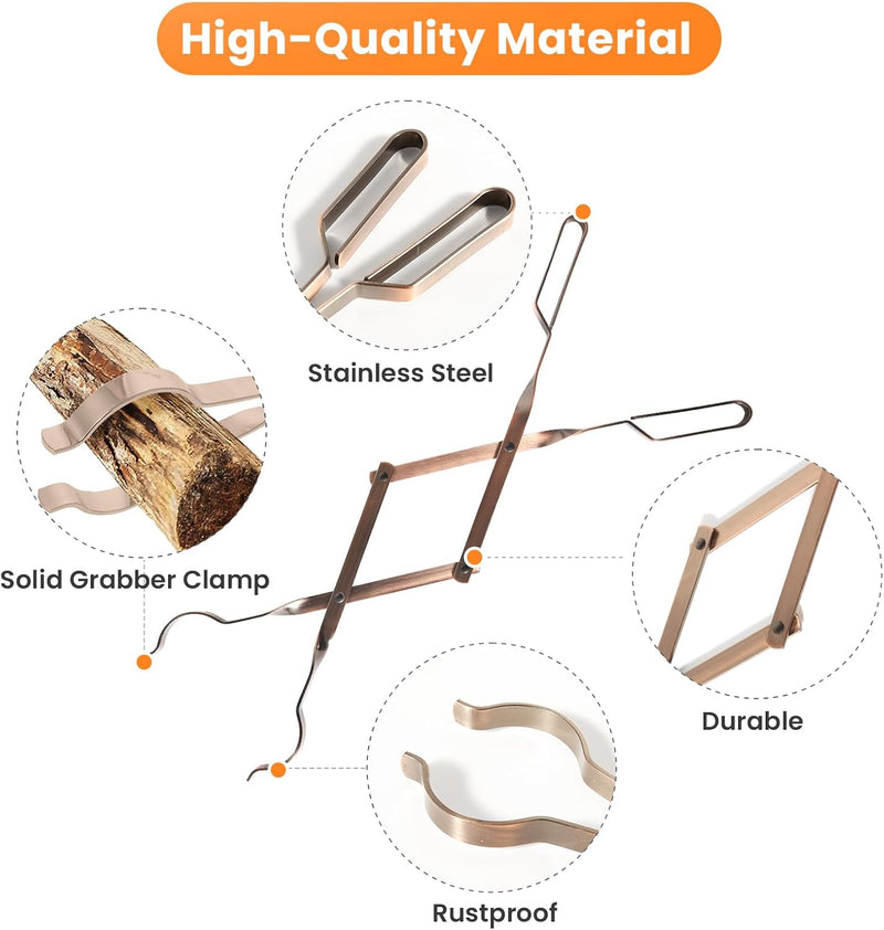 Uten 66 cm Kaminzange aus Edelstahl, faltbar Schwerlast Kohlezange Feuerstelle Zubehör, Werkzeug für