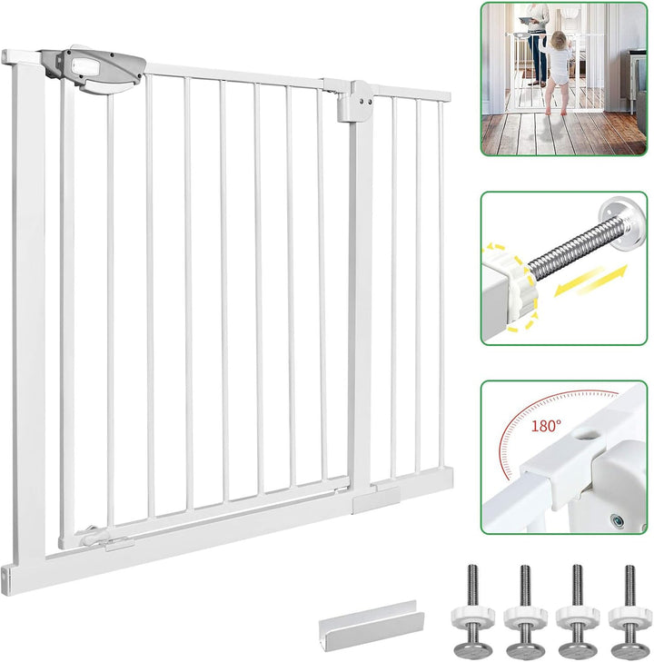 LZQ Treppenschutzgitter, Doppelschloss extra sicheres Metall-Türschutzgitter zum Klemmen, Weiss, 85-