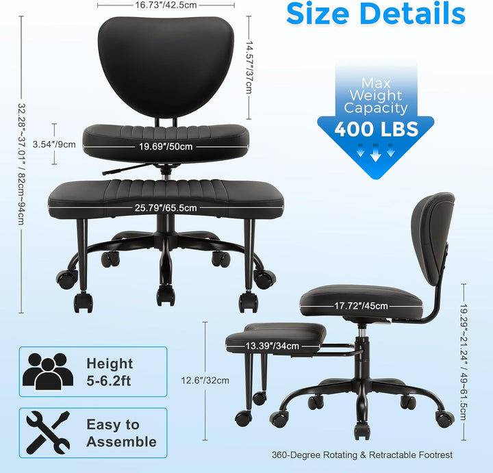 IWMH Kreuzbein-Bürostuhl mit Rollen, ADHS-Schreibtischstuhl für Erwachsene, Meditationsstuhl, höhenv