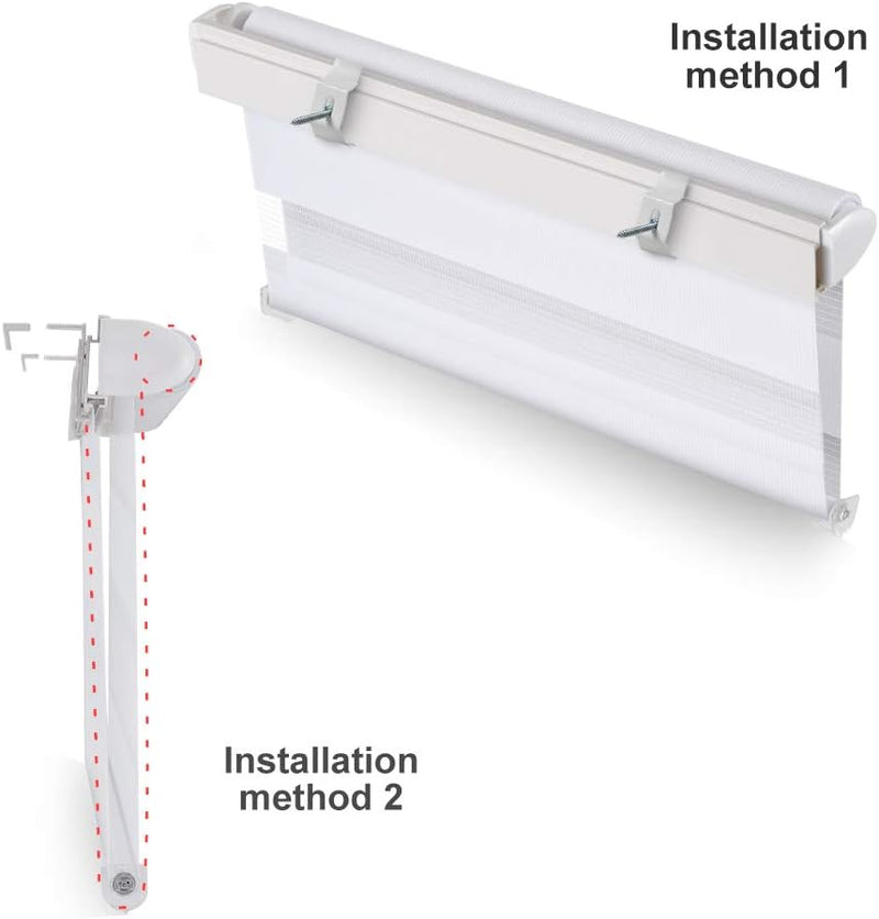 OBdeco Doppelrollo Duo Rollo Klemmfix ohne Bohren für Fenster lichtdurchlässig und verdunkelnd (110x