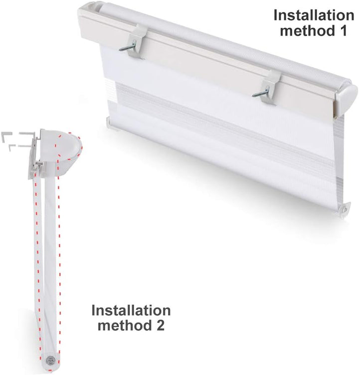 OBdeco Doppelrollo Duo Rollo Klemmfix ohne Bohren B100cm x H130cm(Stoffbreite 96 cm) Weiss für Fenst