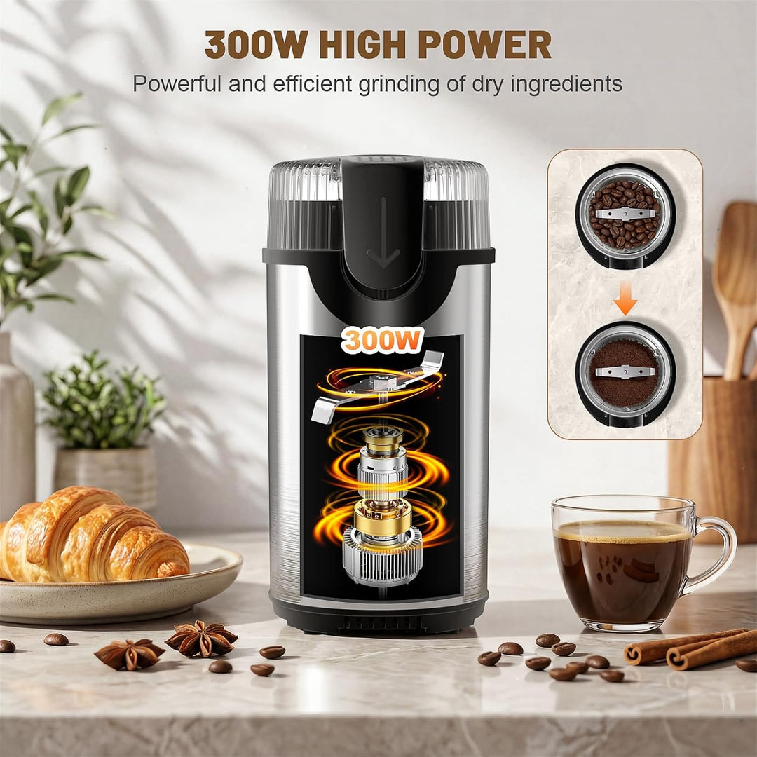 Kaffeemühle 300W Kaffeemühle Elektrisch und Gewürzkapazität bis zu 80 g Kaffeebohnen Klingen aus ros