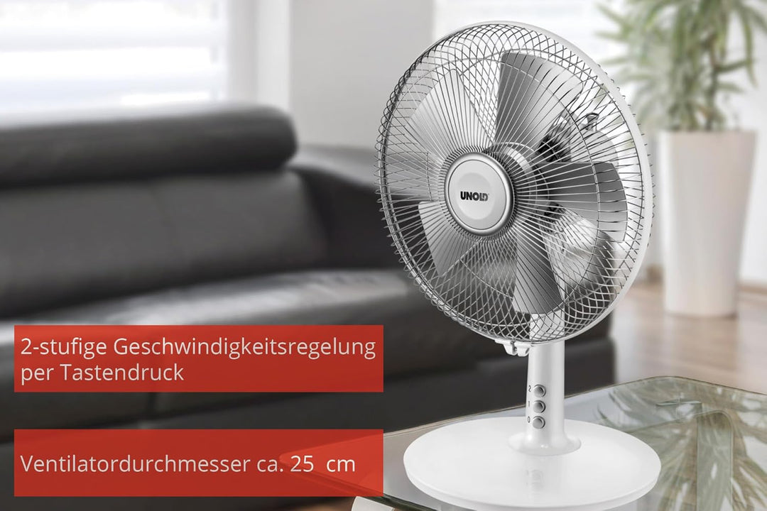 Unold 86810 Tischventilator Silverline White - Weiss, 2-Stufige Geschwindkeitsregelung per Tastendru