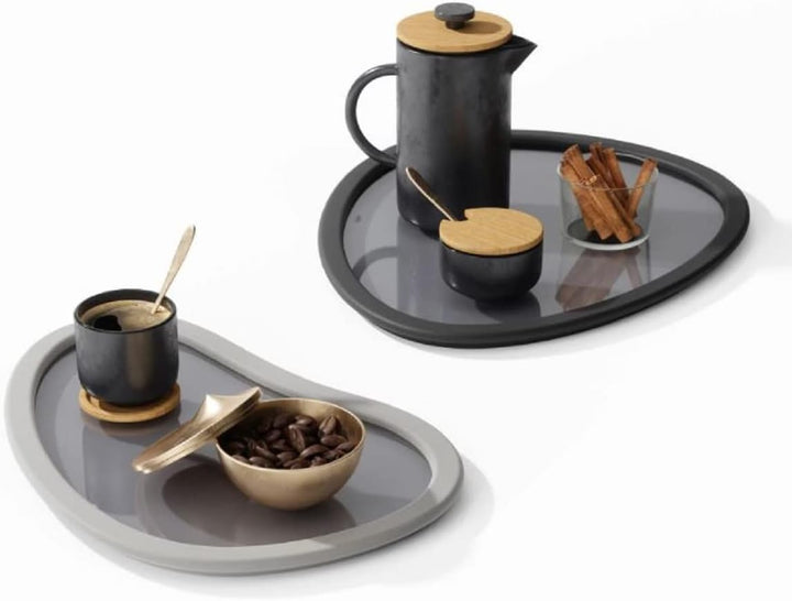 Umbra Hub Serviertabletts, Modernes Tablett-Set aus Glas mit Gummirahmen, 2er-Set, Anthrazit/Grau
