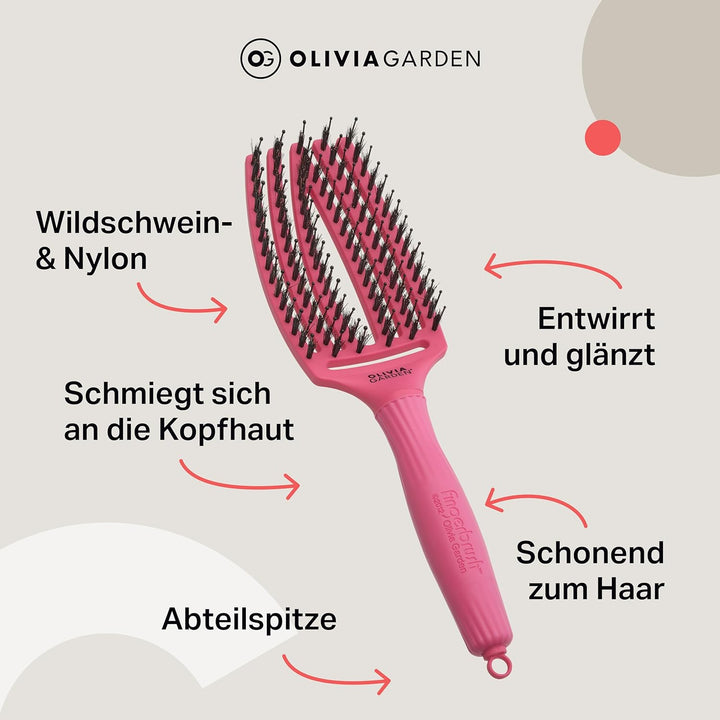 Olivia Garden Fingerbrush Care Iconic - Medium - Hot Pink - Detangler Bürste mit Wildschweinborsten