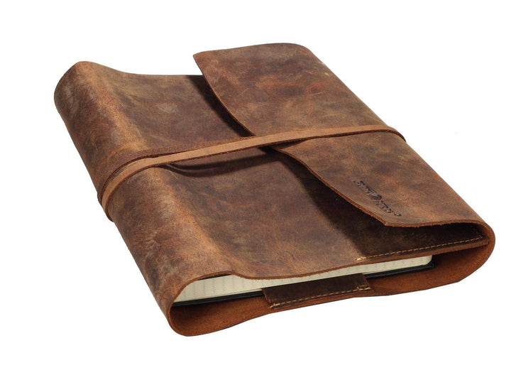 Echt Leder - Vintage Buchumschlag aus Leder l Notizblock l Lederhülle DIN A5 l Ledereinband A5 I Not