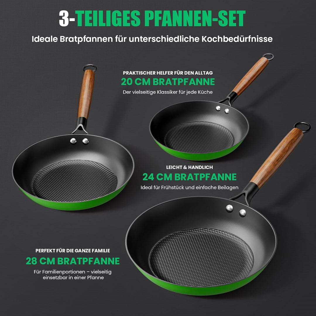 YUTANN Gusseisenpfanne, Nonstick Frying Pan, Pfannen 20cm mit Abnehmbarer Holzgriff, PFAS-Frei, PFOA