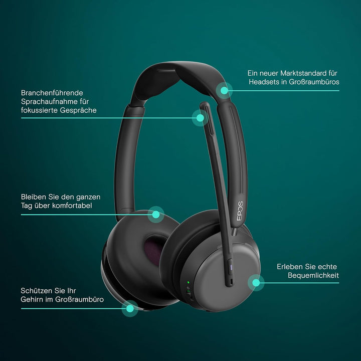 EPOS IMPACT 1060T ANC Professionelles Büro-Kabelloses-Headset mit Mikrofon für PC – Beidseitig, Akti